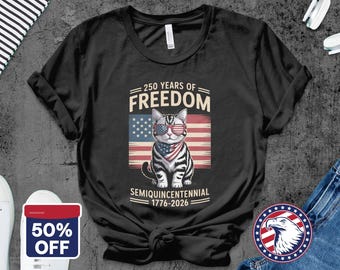 Camiseta "Gato Libertad de EE. UU.", 250 años de América, 250.º aniversario, regalo del semiquincentenario, camiseta de la Independencia