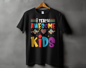 Autism Awareness T-Shirt, Awesome Kids Colorful Puzzle Heart, Neurodiversity Rainbow Graphic Tee for Support and Acceptance