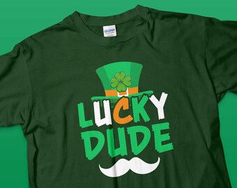 St. Patrick's Day T-Shirt, St Paddy's Lucky Dude Clover Tshirt, Funny St Patty's Shamrock Tee, Irish Celebration Party Shirts for Men