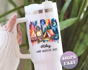 Taza de camping personalizada, vaso personalizado de Camp Whistler, regalo de aventura al aire libre
