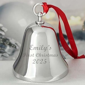 Ravanox Personalized Silver Bell Ornament, Custom Engraved 3.25&quot; Silver Bell Christmas Ornament for Christmas Tree, Holiday 2025