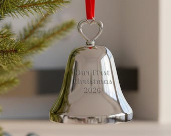 Ravanox Personalized Silver Bell Ornament with Heart Top, Custom Engraved 3.25" Bell Christmas Ornament for Couples, Wedding, New Baby 2026