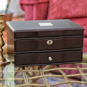 Mele & Co Personalized Davina Jewelry Box with Drawers, Custom Engraved Locking Mahogany Wood Jewelry Organizer for Women, Girls