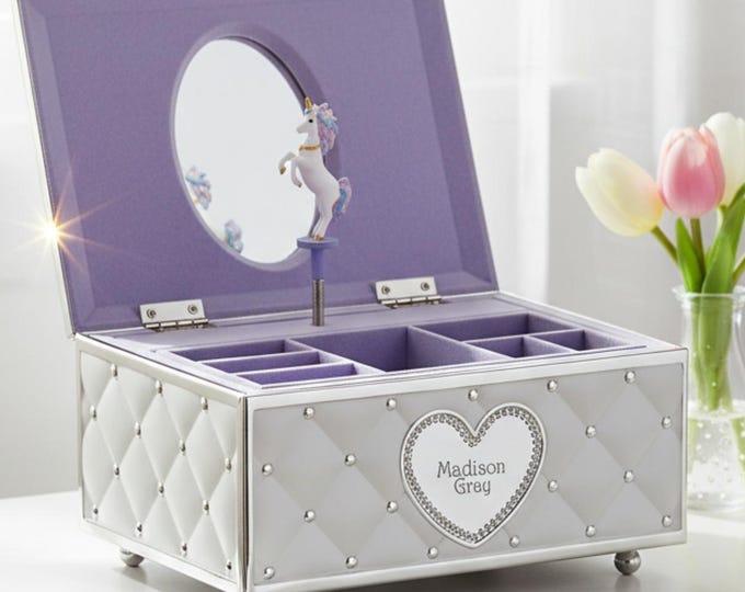 Lenox Personalized Unicorn Childhood Memories Musical Jewelry Box, Custom Engraved My First Jewelry Box for Kids, Children, Little Girls