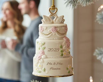 Lenox Personalized 2026 Our First Christmas Together Cake Ornament, Custom Engraved Ceramic Ornament for Couples, Wedding, Anniversary