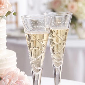 Lenox Personalized Adorn Wedding Champagne Flutes, Set of 2 Custom Engraved Crystal Champagne Glasses for Bride and Groom