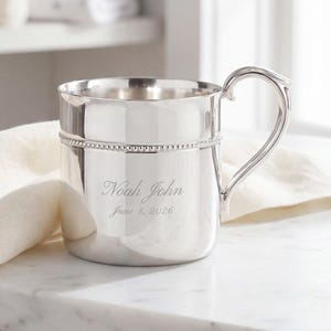 Reed and Barton Personalized Tall Royal Bead Silver-Plated Baby Cup, 4oz Custom Engraved Baby Cup for Newborns, Expecting Mothers