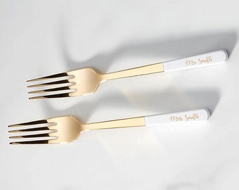 Kate Spade Personalized With Love Gold 2-Piece Tasting Fork Set, Set of 2 Custom Engraved Gold Wedding Forks for Bride and Groom