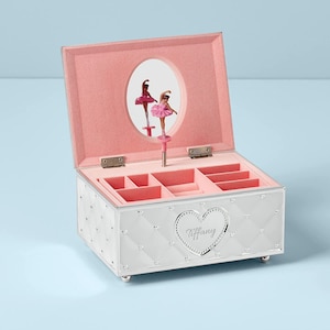 Lenox Personalized African American Ballerina Childhood Memories Musical Jewelry Box, Custom Engraved First Jewelry Box for Little Girls