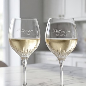 Vera Wang Wedgwood Personalized Duchesse Goblet Pair, Set of 2 Custom Engraved Crystal Wine Glasses for Red White Wine, Gift for Wine Lovers