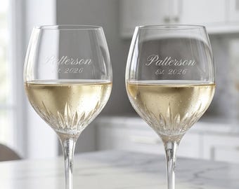 Vera Wang Wedgwood Personalized Duchesse Goblet Pair, Set of 2 Custom Engraved Crystal Wine Glasses for Red White Wine, Gift for Wine Lovers
