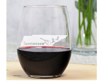 State of Tennessee Engraved 15oz Stemless Wine Glass, Custom Engraved TN US State Wine Glasses with Personalized Option