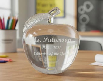 Ravanox Personalized 4" Crystal Apple Paperweight Teacher Award, Custom Engraved Glass Apple for Teacher of the Year Award, Retirement Gift