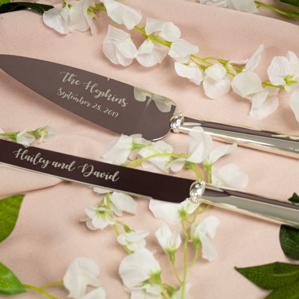 Lenox Bridal Devotion Silver Personalized Wedding Cake Knife and Server Set, Custom Engraved Wedding Cake Cutting Set for Bride and Groom