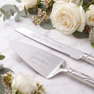 Lenox Adorn Personalized Wedding Cake Knife and Server Set, Custom Engraved Wedding Cake Cutting Set for Bride and Groom