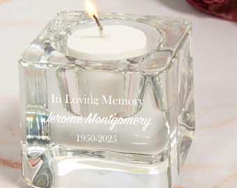 Orrefors Personalized Ice Cube Crystal Votive Candle Holder, Custom Engraved for Tealight Candles