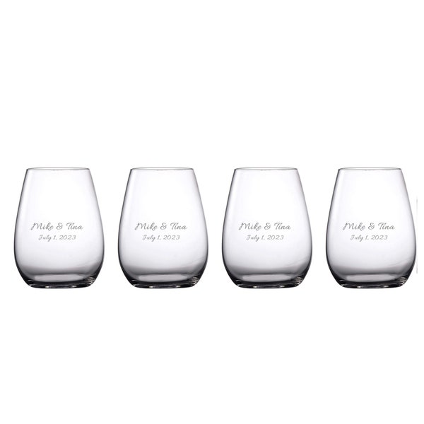 Marquis by Waterford Personalized Moments 18.6oz Stemless Wine Glasses, Set of 4 Custom Engraved Crystal Wine Glasses for Red, White, Blush