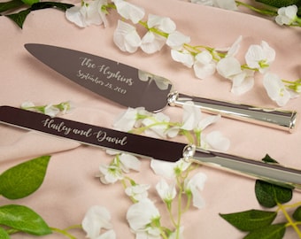 Lenox Bridal Devotion Silver Personalized Wedding Cake Knife and Server Set, Custom Engraved Wedding Cake Cutting Set for Bride and Groom