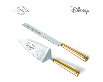 Lenox Personalized Disney Bridal Wedding Cake Knife and Server Set, Custom Engraved Silver/Gold Wedding Cake Cutting Set for Bride and Groom