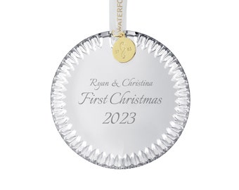 Waterford Personalized Round Ornament, Custom Engraved Cut Crystal Christmas Ornament for Couples, Wedding, Anniversary, New Baby 2023