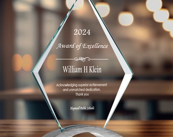 Ravanox Personalized 7 1/4" Diamond Cosmic Glass Award, Custom Engraved Glass Plaque for Employee Appreciation, Recognition, Retirement