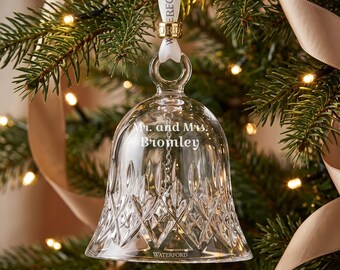 Waterford Personalized Lismore Bell Ornament, Custom Engraved Crystal Ornament for Christmas Tree Decoration