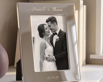 Memorra Personalized Pure 5x7 Picture Frame, Custom Engraved Silver Metal  5x7 Frame for Wedding, Anniversary, Family, Baby Photos