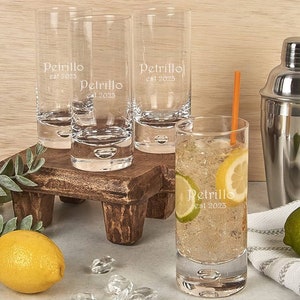Badash Personalized Galaxy Hiball Glasses, Set of 4 Custom Engraved Crystal Tall Drinking Glasses for Mixed Drinks, Cocktails, Water, Juice