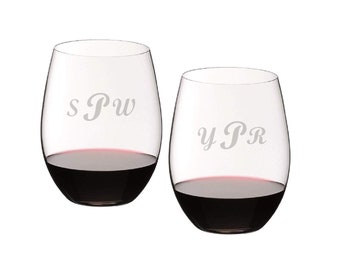 Set of 2 Custom Engraved Stemless Wine Glasses Riedel O Personalized Wine Tumblers