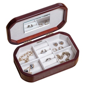 Mele & Co Morgan Personalized Wooden Jewelry Case with Mirror / Compact Custom Engraved Jewelry Box for Rings, Bracelets, Earrings
