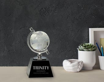 Ravanox Personalized 6" Crystal Spinning Globe Award Statue, Custom Engraved Glass Award for Appreciation, Retirement, World's Best