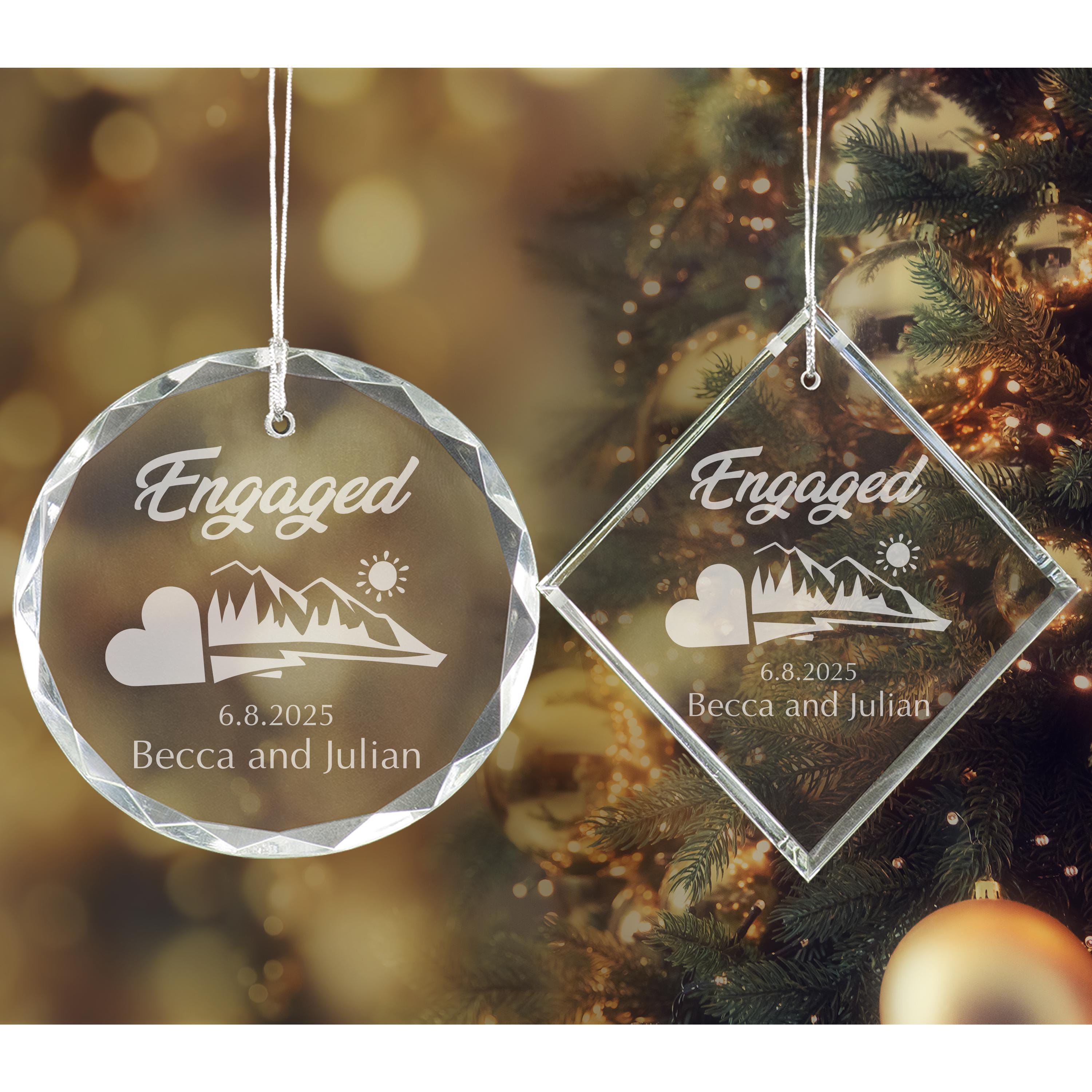 Personalized 'Mountain of Love' Engagement Ornament, Custom Engraved Crystal Christmas Ornament for Engaged Couples 2025