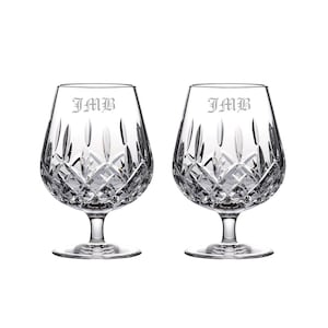 Waterford Personalized Lismore Connoisseur 17.2oz Brandy Balloon Glasses, Set of 2 Custom Engraved Crystal Brandy Snifters for Cognac Brandy