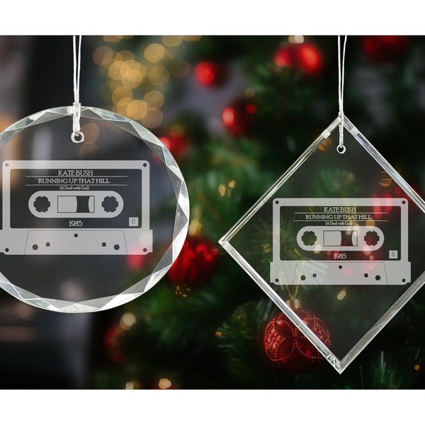 Running Up That Hill by Kate Bush Cassette Tape Stranger Things Max Inspired Christmas Ornament, Choice of Round or Diamond Shaped Crystal
