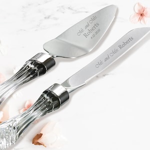 Waterford Personalized Wedding Stainless Cake Knife & Server Set, Custom Engraved Crystal Wedding Cake Cutting Set for Bride and Groom