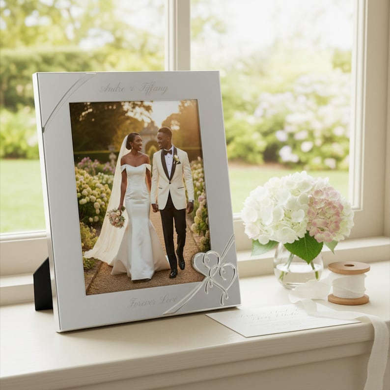 Lenox True Love Personalized 8x10 Picture Frame, Custom Engraved Silver 8x10 Wedding Frame for Bride and Groom, Engaged Couples, Newlyweds