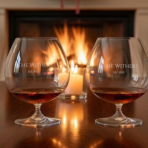 Riedel Vinum Personalized Cognac Glasses, Set of 2 Custom Engraved Large Crystal Brandy Snifters for Liquor, Cognac, Brandy, Home Bar