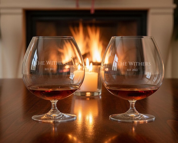 Riedel Vinum Personalized Cognac Glasses, Set of 2 Custom Engraved Large Crystal Brandy Snifters for Liquor, Cognac, Brandy, Home Bar