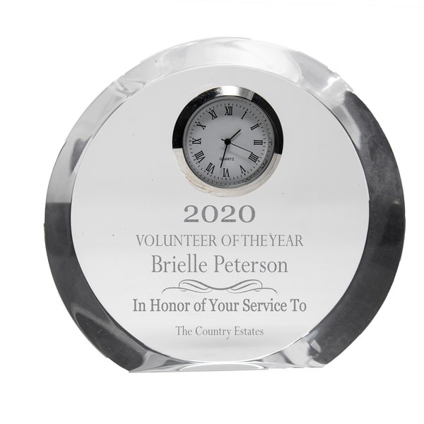 Ravanox Personalized 4 1/2" Round Crystal Desk Clock Award, Custom Engraved Glass Clock for Employee Appreciation, Recognition, Retirement