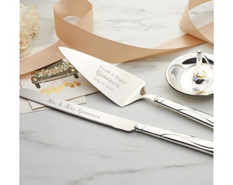 Lenox Bridal Adorn Silver Personalized Wedding Cake Knife and Server Set, Custom Engraved Wedding Cake Cutting Set for Bride and Groom