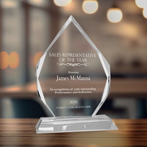 Personalized 7&quot; Diamond Crystal Award Plaque, Custom Engraved Glass Plaque for Employees, Teachers, Appreciation & Recognition, Retirement