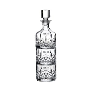 Marquis by Waterford Personalized Markham Stacking Decanter and Tumbler Set, Custom Engraved 12oz Cut Crystal Decanter and Two Rocks Glasses