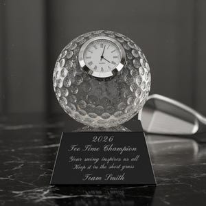 Ravanox Personalized 5" Clear Crystal Golf Ball Clock Award, Custom Engraved Glass Desk Clock for Golfers, Golf Trophy immagine 6