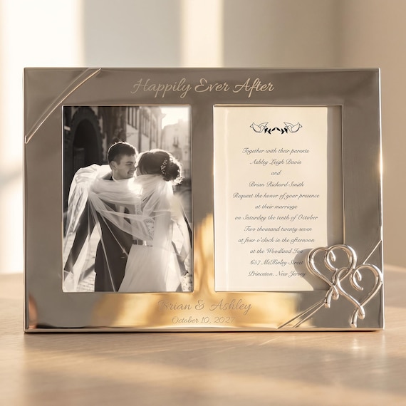 Lenox Personalized True Love Double 5x7 Wedding Invitation Picture Frame, Custom Engraved Double Frame for Wedding Photo and Invitation