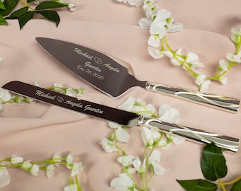 Lenox Bridal Adorn Silver Personalized Wedding Cake Knife and Server Set / Custom Engraved Wedding Cake Cutting Set for Bride and Groom