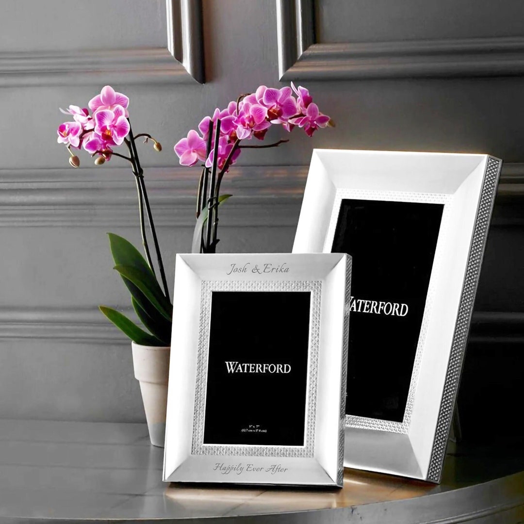 Waterford Personalized Lismore Diamond Silver 5x7 Picture Frame, Custom Engraved 5x7 Frame With