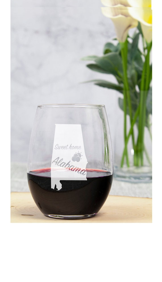 State of Alabama Engraved 15oz Stemless Wine Glass, Custom Engraved AL US  State Wine Glasses With Personalized Option - Etsy