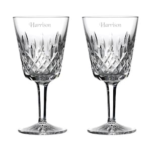 Waterford Personalized Classic Lismore Goblets, Set of 2 Custom Engraved Formal Cut Crystal Goblets for Wine, Water, Juice and More