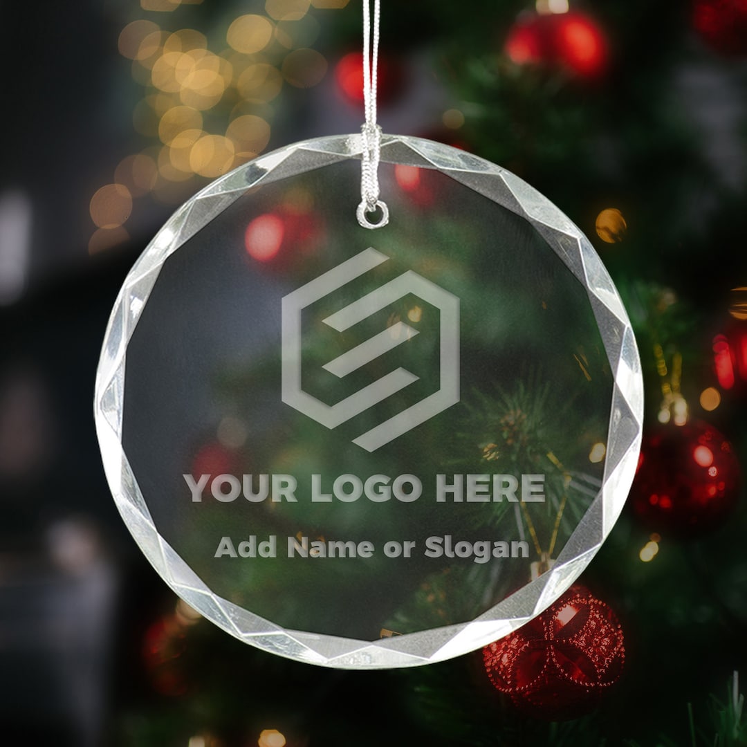Ravanox Custom Business Logo Ornament, Custom Engraved 3.25 Round Glass Christmas Ornament With