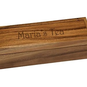 Personalized Acacia 4-Section Wood Tea Box, Custom Engraved Wooden Tea Organizer for Rustic Home Décor, Gift for Tea Lovers